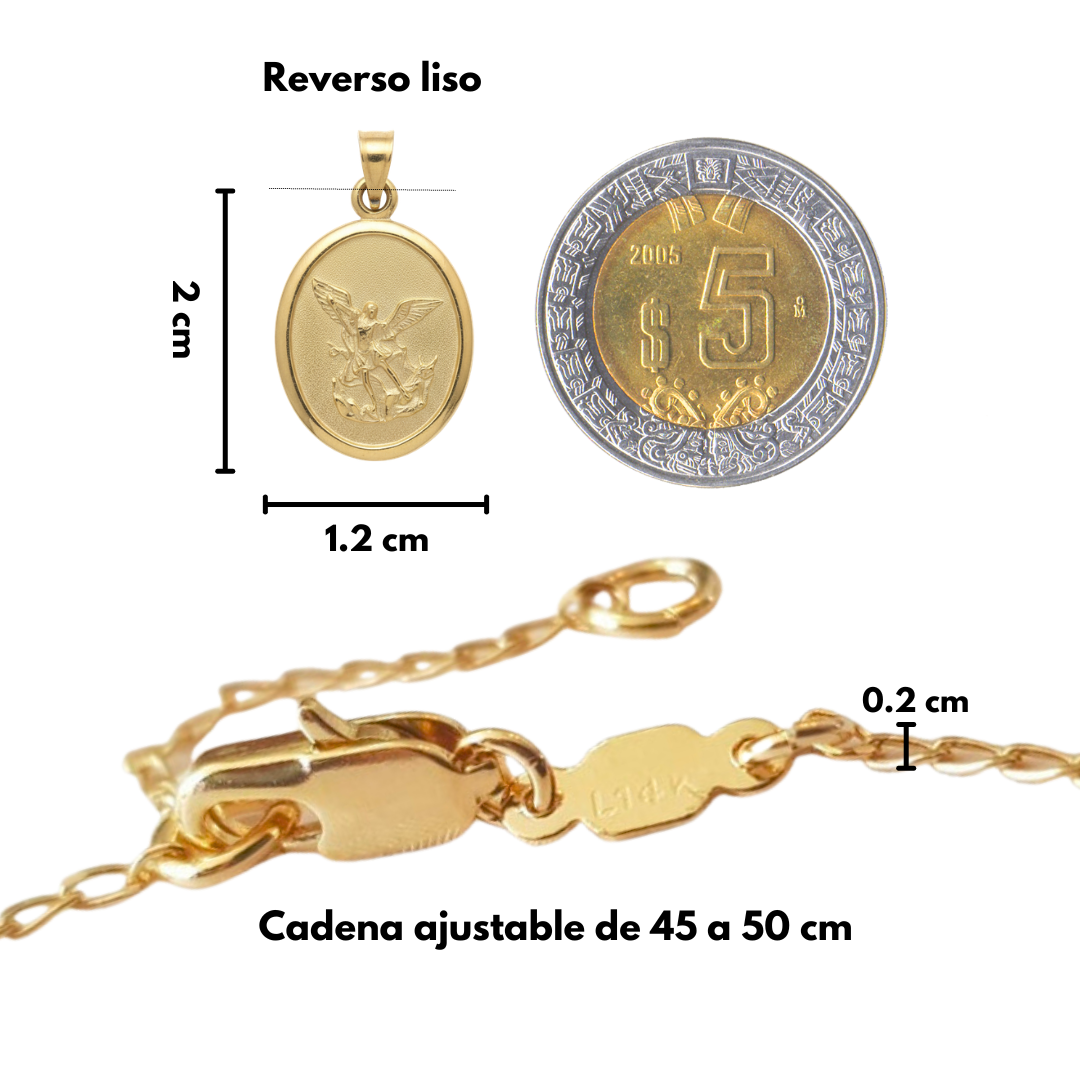 Medalla San Miguel Arcángel oval con cadena - Oro 14K laminado