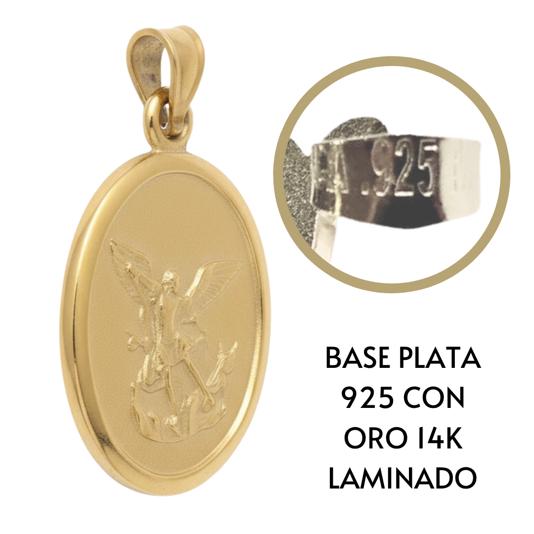 Medalla San Miguel Arcángel oval con cadena - Oro 14K laminado