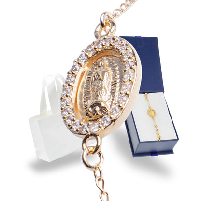 Pulsera Decenario Virgen de Guadalupe - Oro 14k laminado con zirconias incrustadas