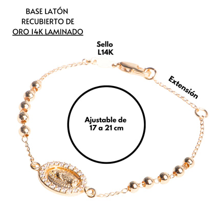 Pulsera Decenario Virgen de Guadalupe - Oro 14k laminado con zirconias incrustadas