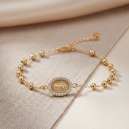 Pulsera Decenario Virgen de Guadalupe - Oro 14k laminado con zirconias incrustadas