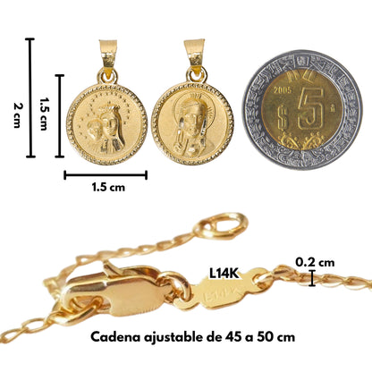 Medalla Escapulario Virgen del Carmen y Sagrado Corazón de Jesús - Oro 14k Laminado Sin Cadena