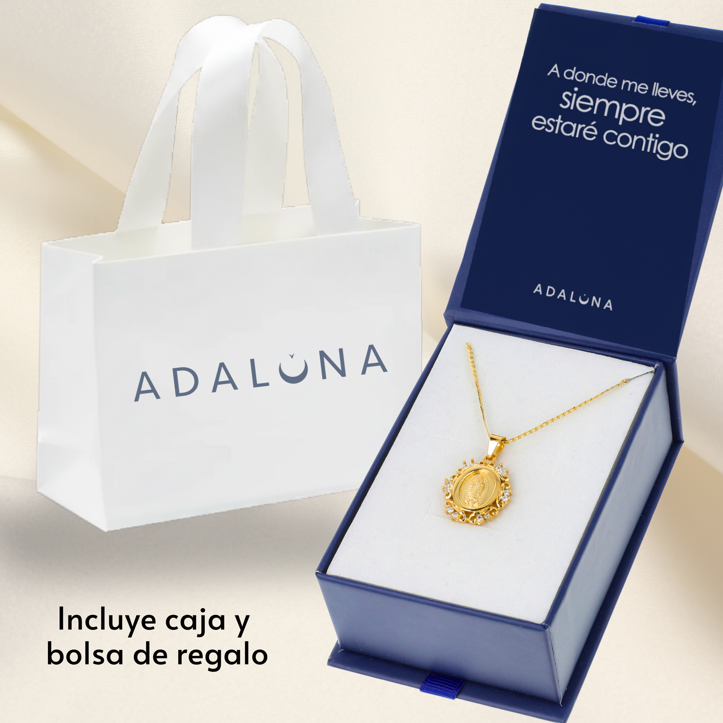 Medalla Flor Virgen de Guadalupe con cadena - Oro 14K Laminado con zirconias