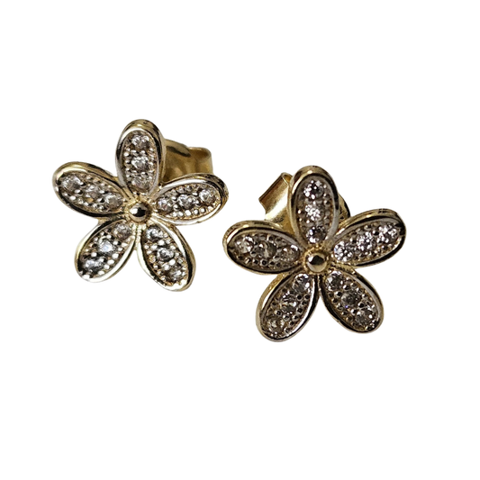 Juego de broqueles flor - Oro 10K Sólido