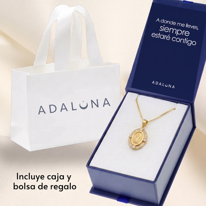Medalla Multi zirconia Virgen de Guadalupe con cadena - Oro 14K Laminado