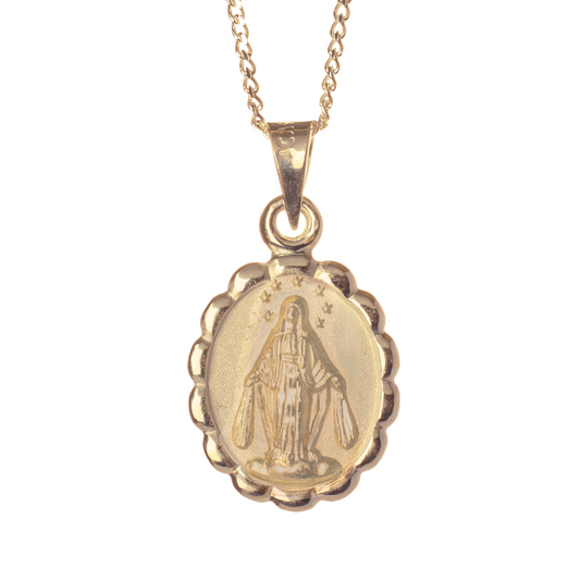 Medalla Virgen Milagrosa floral con cadena - Oro 14k laminado