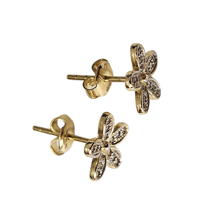 Juego de broqueles flor - Oro 10K Sólido