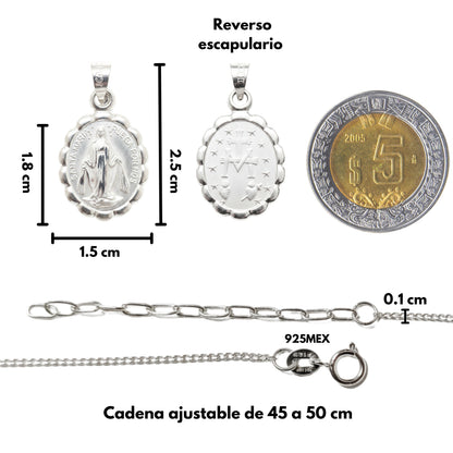 Medalla Virgen de la medalla Milagrosa con cadena - Plata esterlina 925