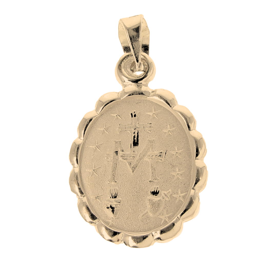 Medalla Virgen Milagrosa floral con cadena - Oro 14k laminado