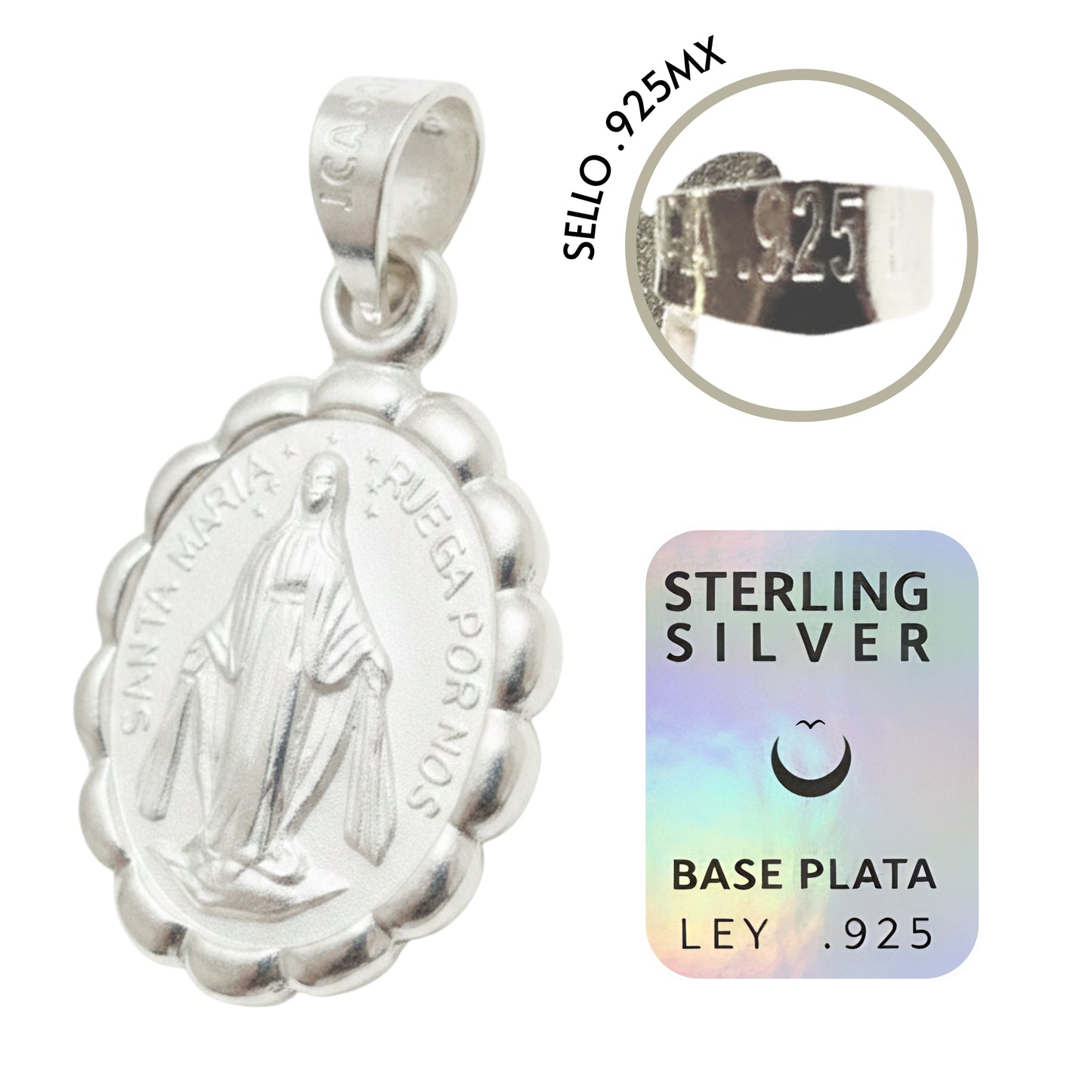 Medalla Virgen de la medalla Milagrosa con cadena - Plata esterlina 925