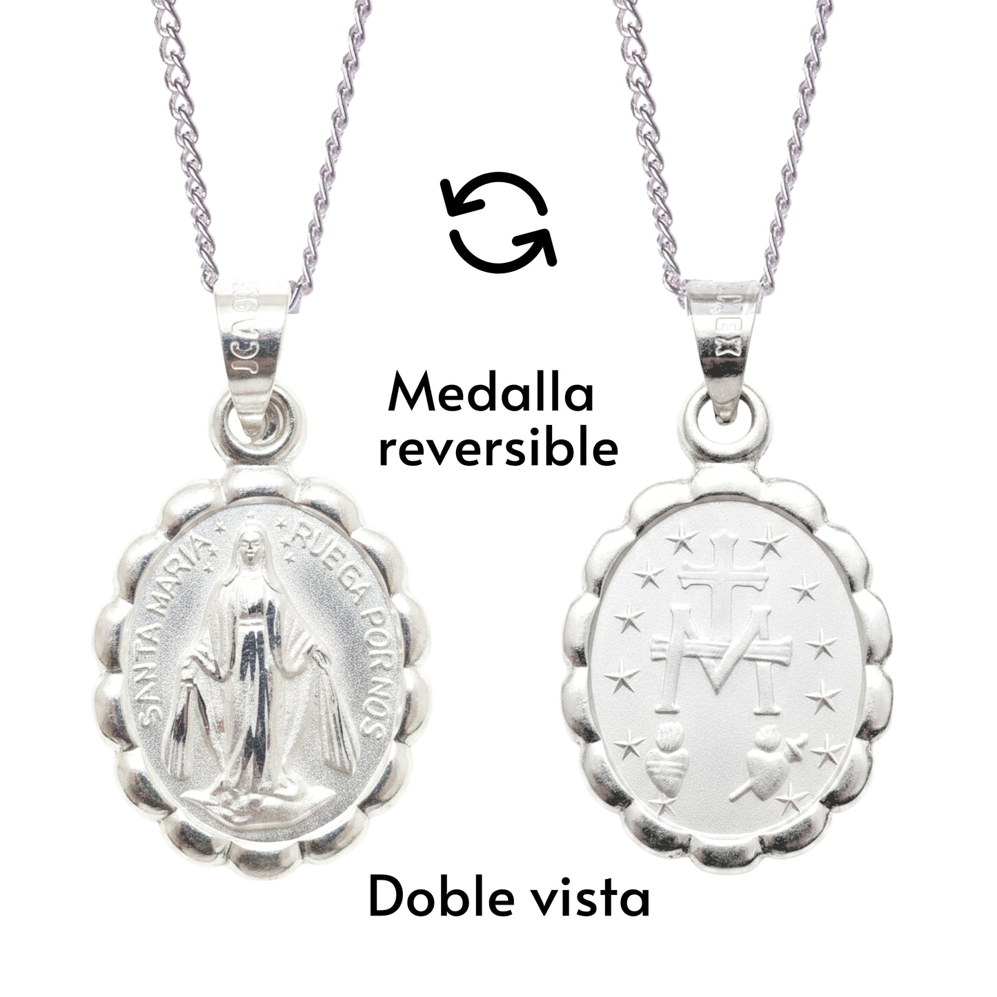 Medalla Virgen de la medalla Milagrosa con cadena - Plata esterlina 925