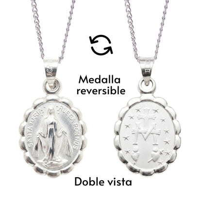 Medalla Virgen de la medalla Milagrosa con cadena - Plata esterlina 925