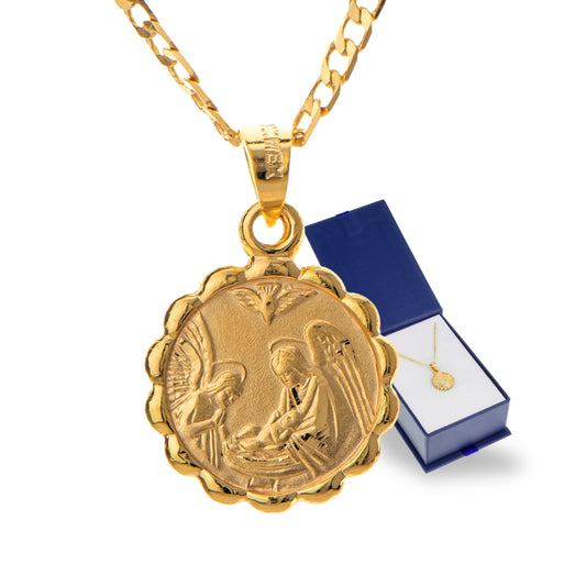 Medalla Ángel de la Guarda y Espíritu Santo con cadena - Oro 14K laminado