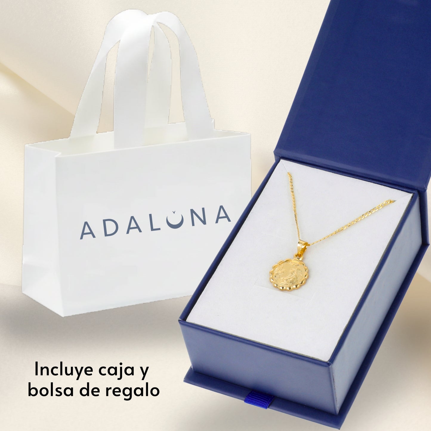 Medalla Ángel de la Guarda y Espíritu Santo con cadena - Oro 14K laminado