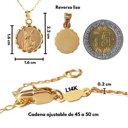 Medalla Ángel de la Guarda con cadena - Oro 14K laminado - Modelo Turín
