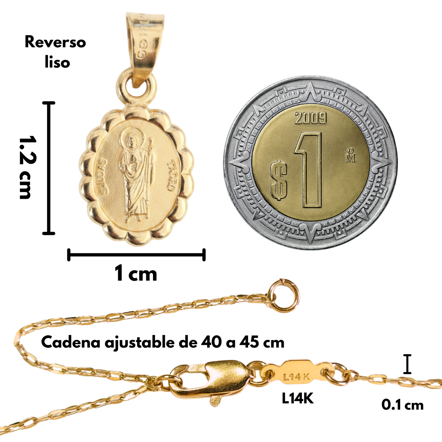 Medalla bautizo San Judas Tadeo oval con cadena - Oro 14K laminado
