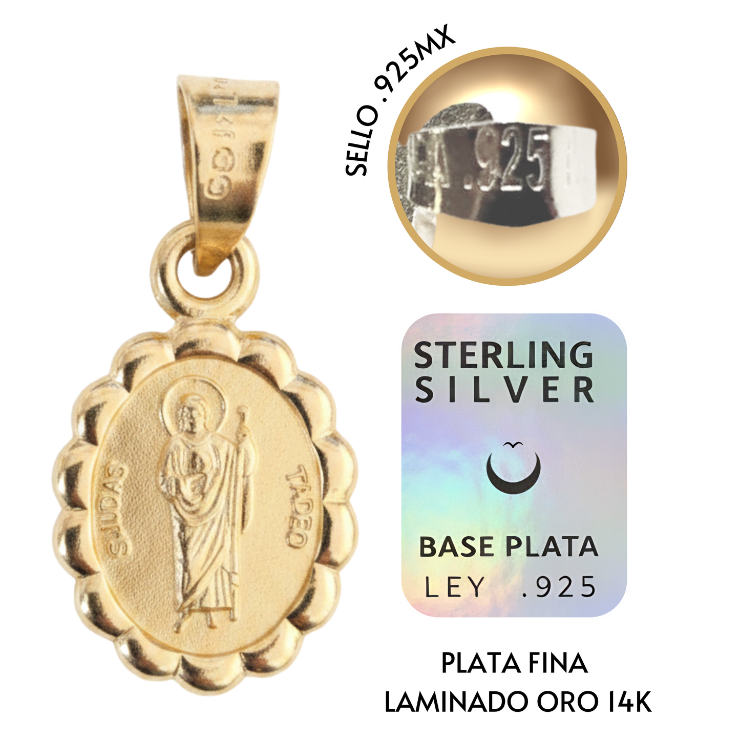 Medalla bautizo San Judas Tadeo oval con cadena - Oro 14K laminado