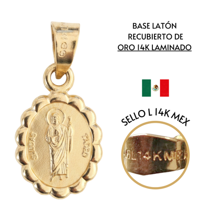 Medalla bautizo San Judas Tadeo oval con cadena - Oro 14K laminado