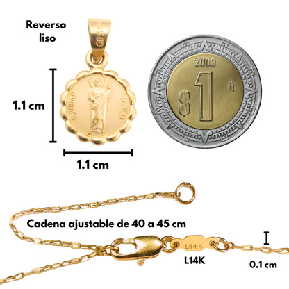 Medalla bautizo San Judas Tadeo redonda con cadena - Oro 14K laminado