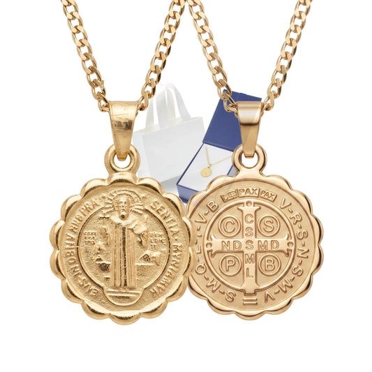 Medalla San Benito con cadena - Oro 14k laminado