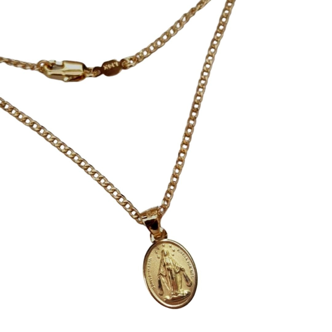 Medalla Virgen Milagrosa con cadena - Oro 14k laminado