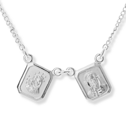 Escapulario Virgen del Carmen y Sagrado Corazón de Jesús con cadena - Plata 925