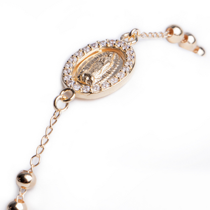 Pulsera Decenario Virgen de Guadalupe - Oro 14k laminado con zirconias incrustadas