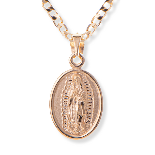 Medalla Oval Virgen de Guadalupe con cadena - Oro 14k Laminado