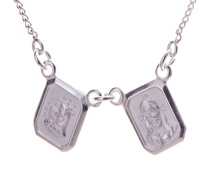 Escapulario Virgen del Carmen y Sagrado Corazón de Jesús con cadena - Plata 925