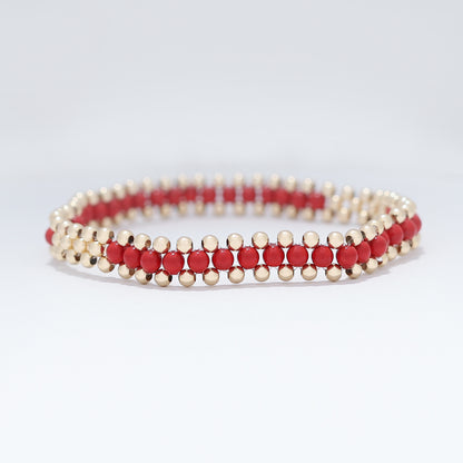 Pulsera bola Oro Laminado 14K con perla de color rojo - Línea Adamoon