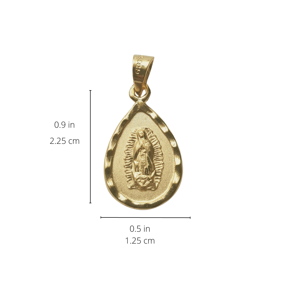 Medalla Gota Virgen de Guadalupe con cadena - Oro 14k laminado - Diamantada