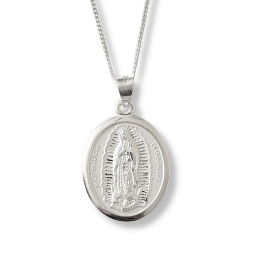 Medalla XL Virgen de Guadalupe con cadena - Plata 925