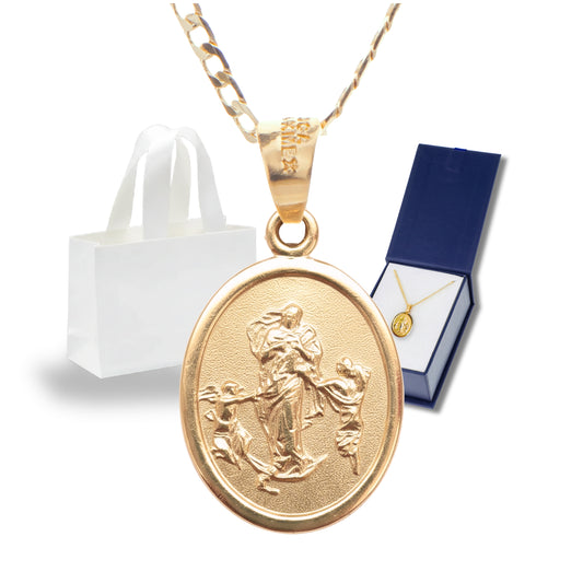 Medalla Virgen Desatanudos Oro 14k Laminado Sobre Base Plata 925