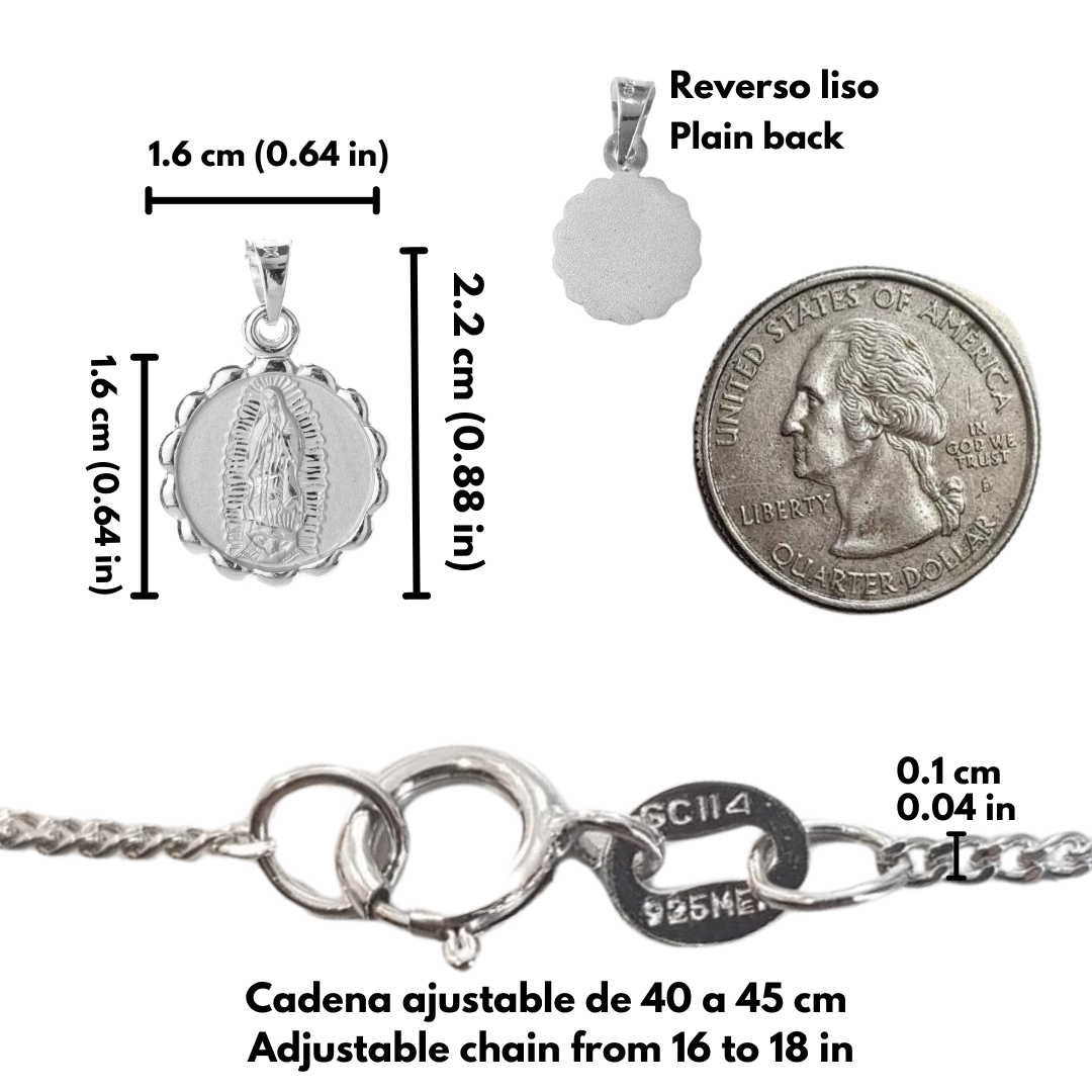 Medalla Virgen de Guadalupe con cadena - Oro 14K laminado - Modelo Turín