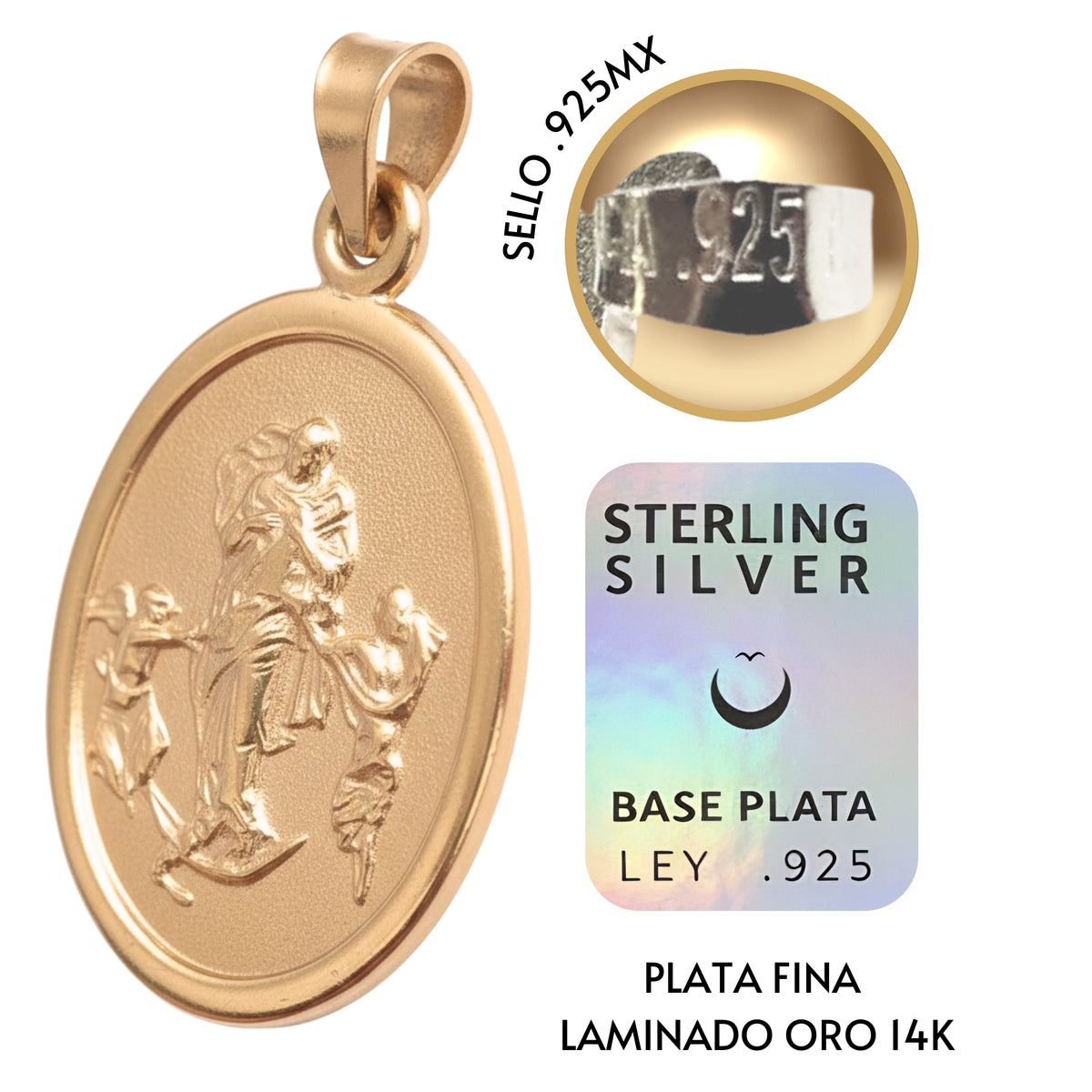 Medalla Virgen Desatanudos Oro 14k Laminado Sobre Base Plata 925