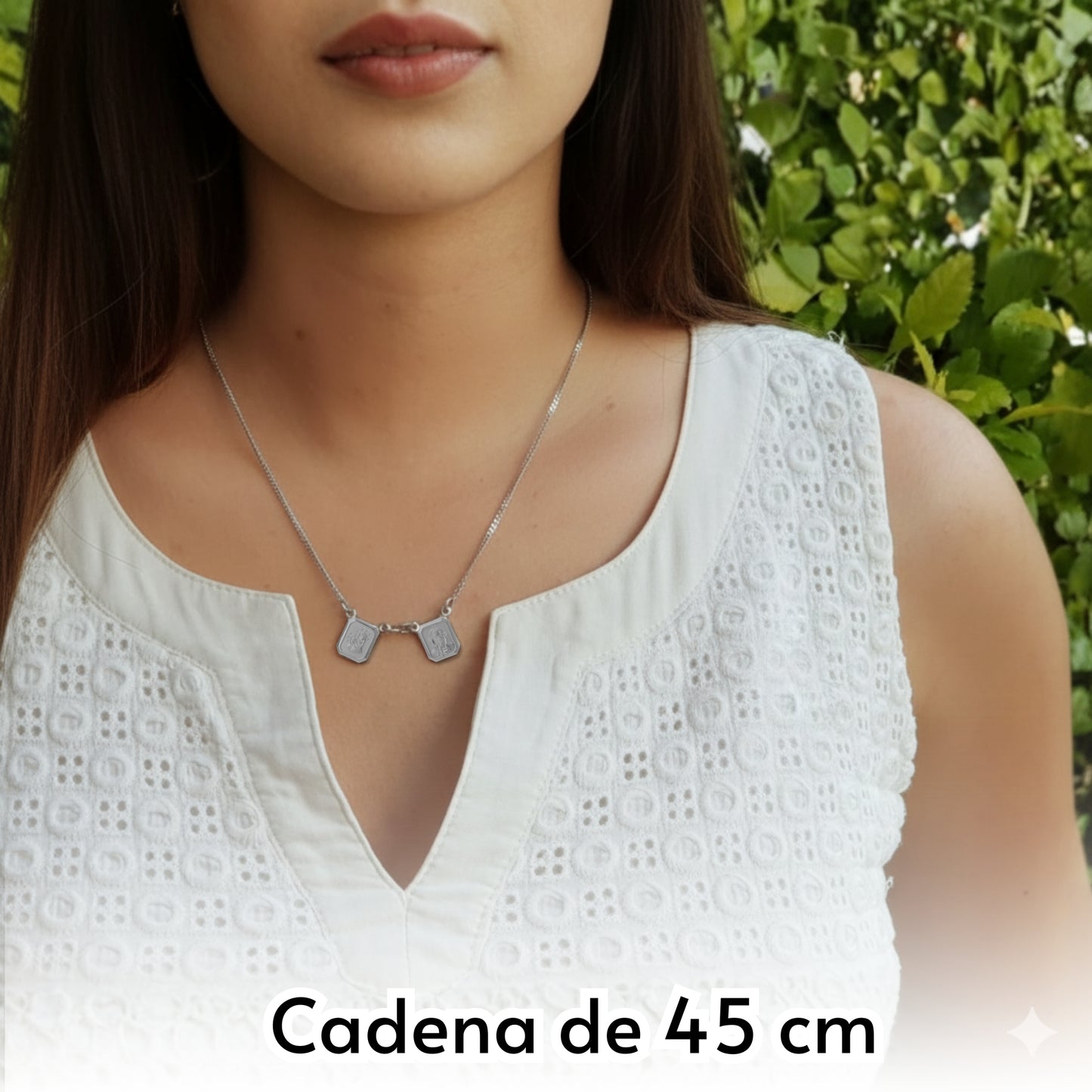 Escapulario Virgen del Carmen y Sagrado Corazón de Jesús con cadena - Plata 925