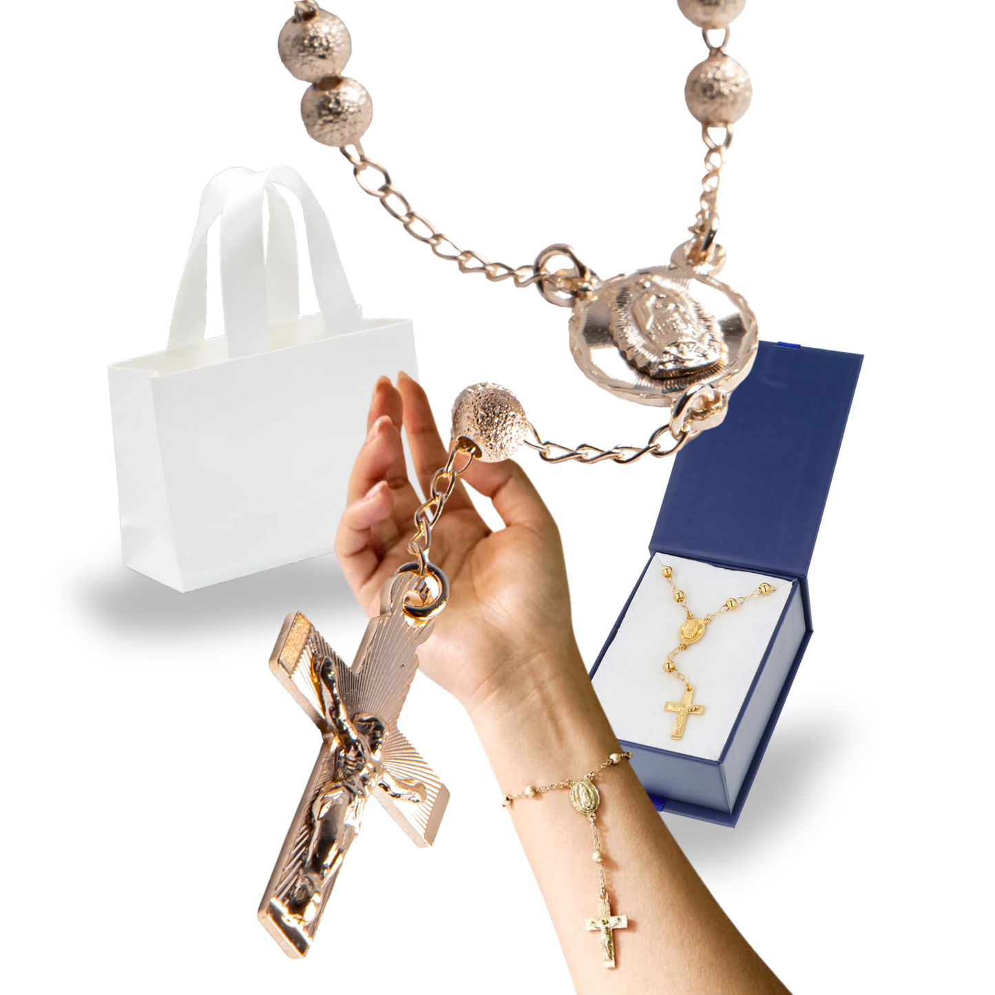 Pulsera Decenario Virgen de Guadalupe con cristo - Oro 14k laminado azucarado