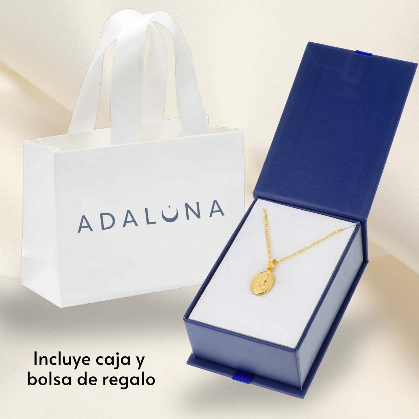 Medalla Virgen Milagrosa con cadena - Oro 14k laminado