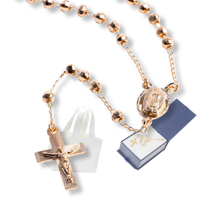 Rosario Virgen de Guadalupe y Cristo - Oro 14k laminado - Modelo Facetado