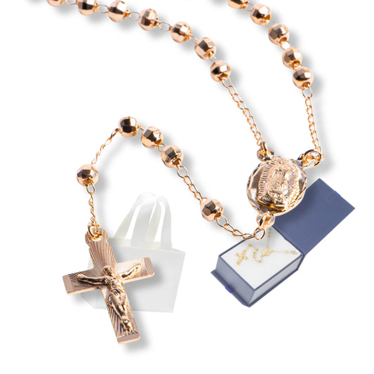Rosario Virgen de Guadalupe y Cristo - Oro 14k laminado - Modelo Facetado