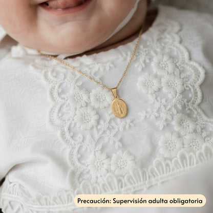 Medalla bautizo San Benito ovalada con cadena - Oro 14K laminado