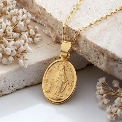 Medalla Virgen Milagrosa con cadena - Oro 14k laminado