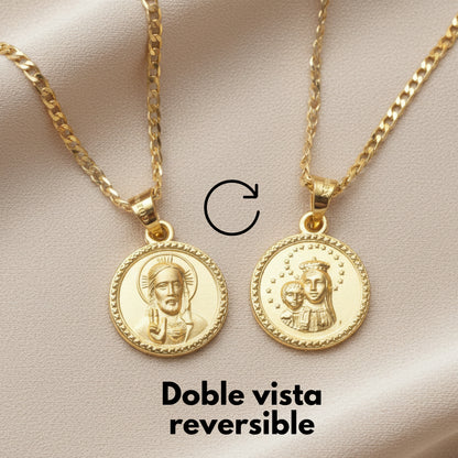 Medalla Escapulario Virgen del Carmen y Sagrado Corazón de Jesús - Oro 14k Laminado Sin Cadena