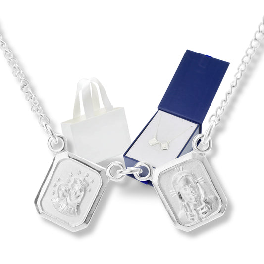 Escapulario Virgen del Carmen y Sagrado Corazón de Jesús con cadena - Plata 925