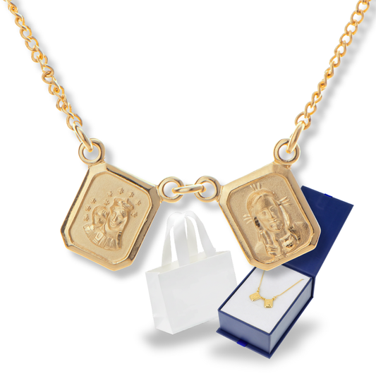 Escapulario Virgen del Carmen y Sagrado Corazón de Jesús - Oro 14k laminado