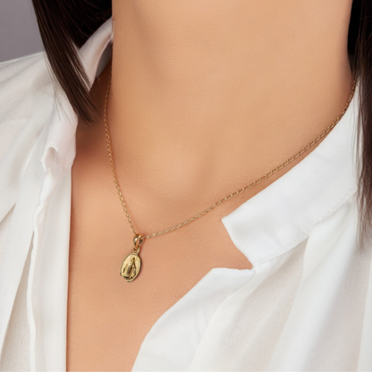 Medalla Virgen Milagrosa con cadena - Oro 14k laminado