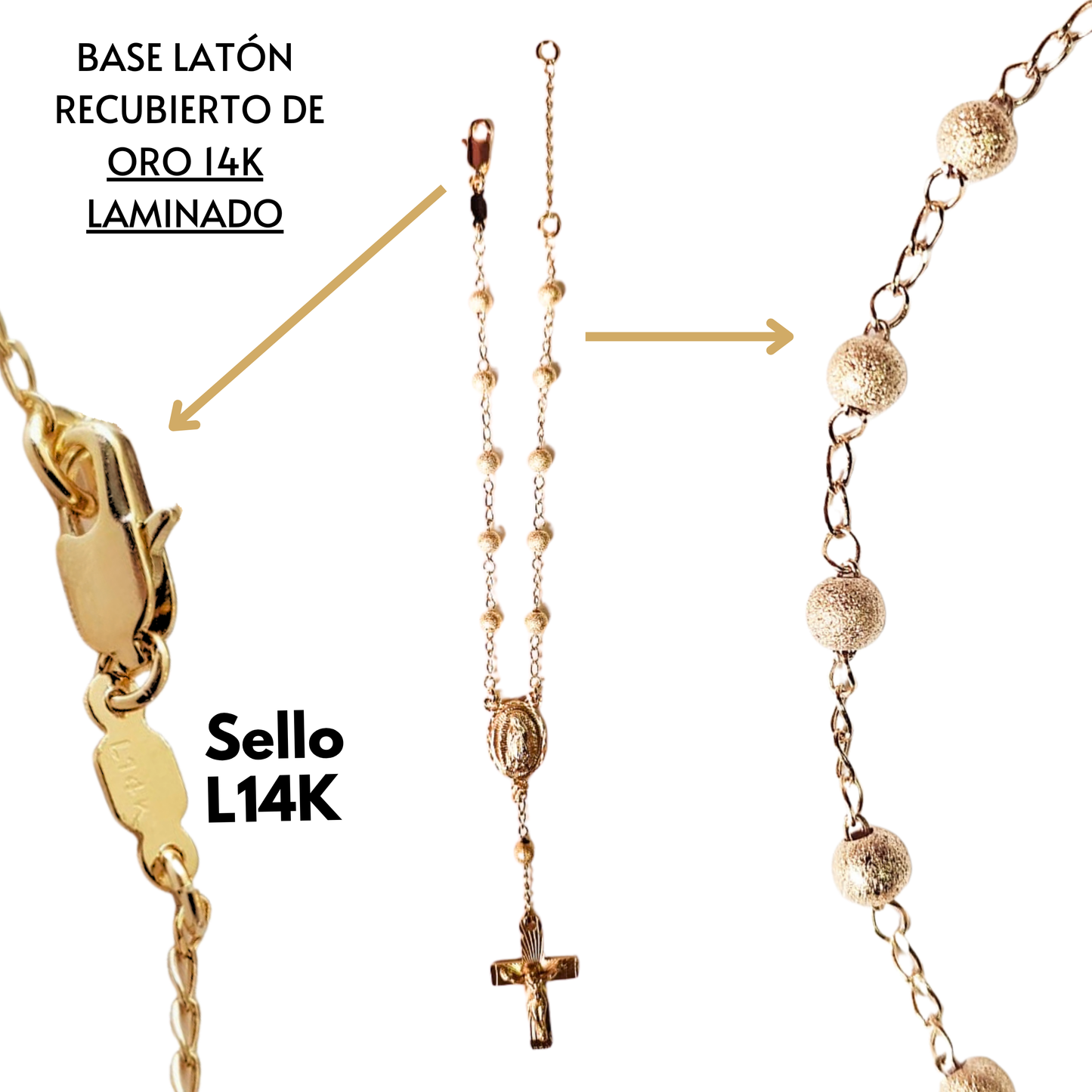 Pulsera Decenario Virgen de Guadalupe con cristo - Oro 14k laminado azucarado