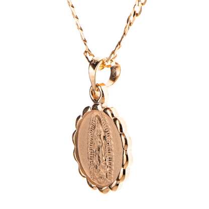 Medalla Virgen de Guadalupe con cadena - Oro 14K laminado - Modelo Turín