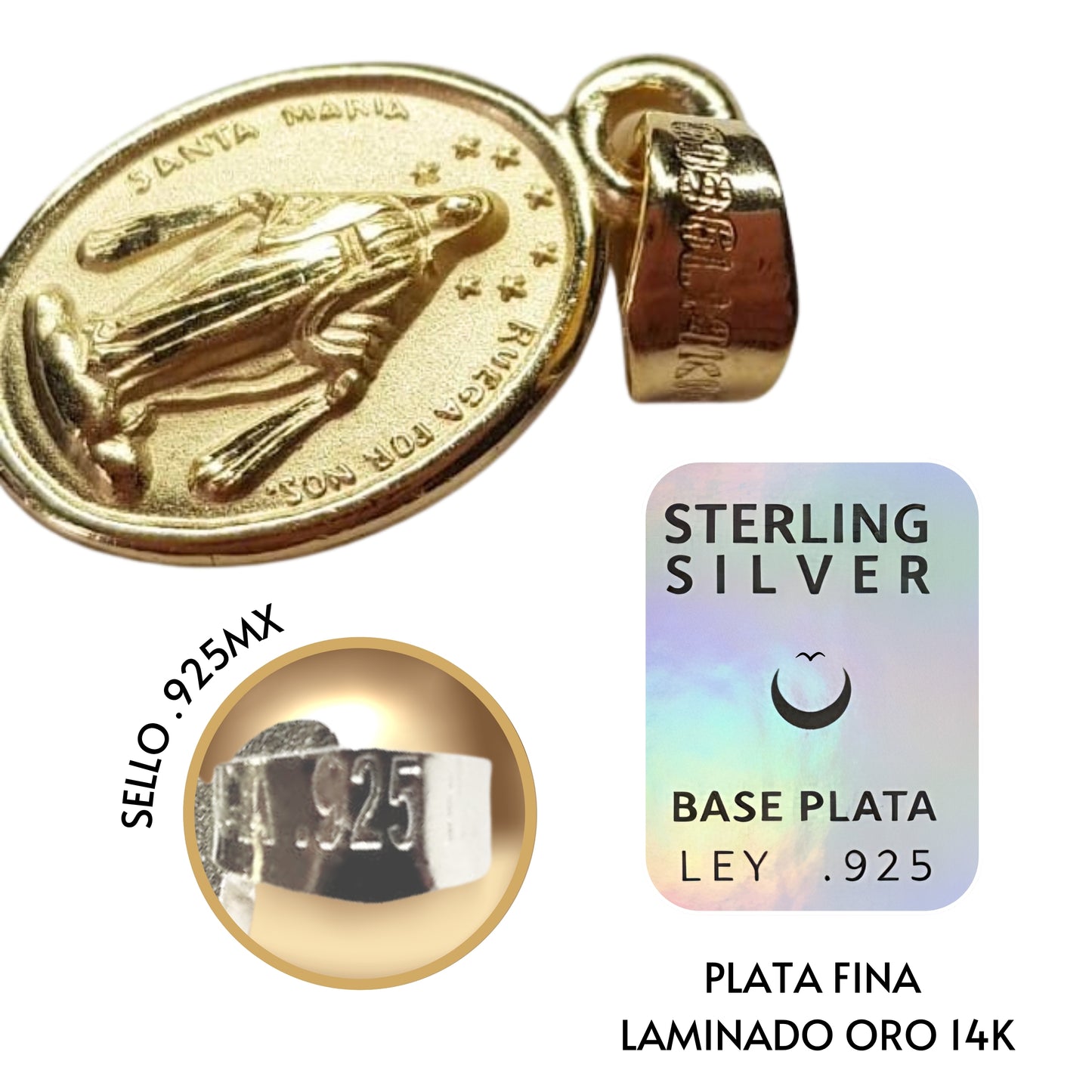 Medalla Virgen Milagrosa con cadena - Oro 14k laminado