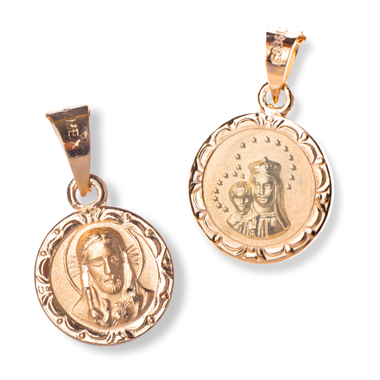 Medalla Escapulario Virgen del Carmen con Sagrado Corazón de Jesús - Oro 14K Sólido